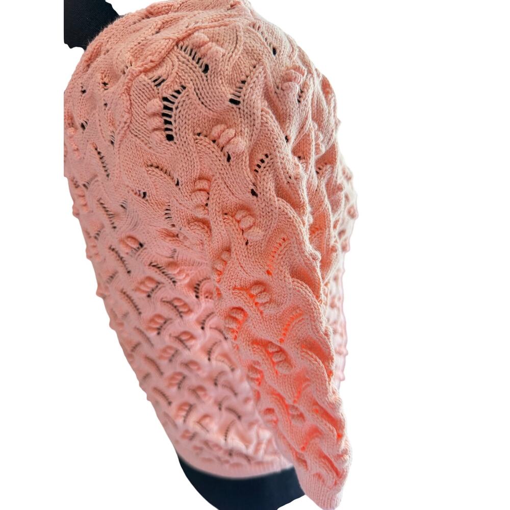Eight Eight Eight Open Knit Cable Sweater Womens M Peach Textured Short Sleeve - Picture 7 of 7